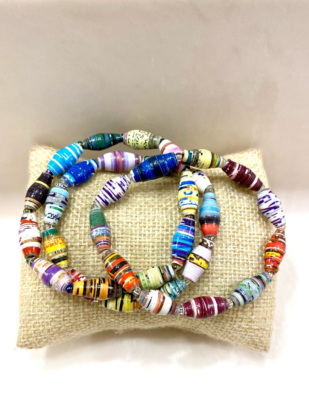 Colorful Multicolor Paper Bead Stretch Bracelet Set